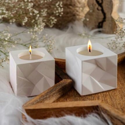 The Grey Blend® Concrete Tealight Candle Holder - Handcrafted Modern Geometric Design | Perfect for Home Decor, Christmas, and Diwali