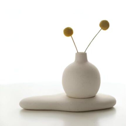 THE GREY BLEND® Concrete Round Bud Vase - Small Flower Vase for Living Room, Bedroom, Center, Coffee & Dining Table - Centerpiece & Showpiece Ideal for Aesthetic Decor & Home Decoration (White)