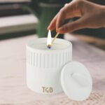 The Grey Blend® Striped Aesthetic Soy Wax Scented Candles in Reusable Concrete Jar Candle & Lid 20+ hrs Burn Time