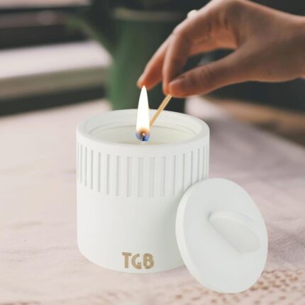 The Grey Blend® Striped Aesthetic Soy Wax Scented Candles in Reusable Concrete Jar Candle & Lid 20+ hrs Burn Time