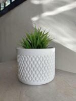 THE GREY BLEND® Round White Concrete Indoor Planter Pot - Small Succulent Container, for Home Decor, Office Table, Work Desk, Center Tables, Decorative Piece