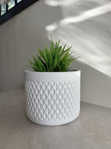 THE GREY BLEND® Round White Concrete Indoor Planter Pot - Small Succulent Container, for Home Decor, Office Table, Work Desk, Center Tables, Decorative Piece