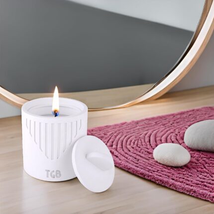 THE GREY BLEND® Aesthetic Soy Wax Scented Candle in Designer Concrete Jar & Lid | Aromatherapy Candles for Home Decor, Bedroom Decor | White Chocolate Scent | Aesthetic Candles for Diwali & Gifting