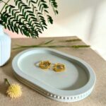 The Grey Blend® Concrete Oval Trinket Tray with Bead Design | Elegant Multipurpose Tray for Jewelry Display, Bathroom Storage & Stylish Prop for Jewelry Photoshoots & Styling