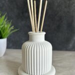 THE GREY BLEND® Reed Diffuser Pot with Premium Sticks – Stylish Concrete Diffuser for Home Fragrance & Elegant Room Décor – Durable & Reusable (No Oil Included) (White)