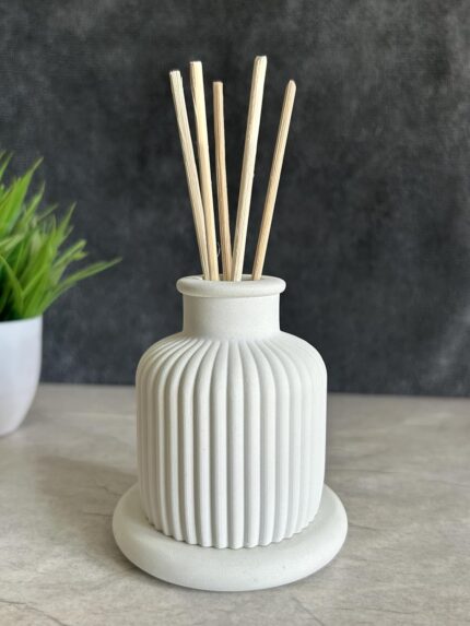 THE GREY BLEND® Reed Diffuser Pot with Premium Sticks – Stylish Concrete Diffuser for Home Fragrance & Elegant Room Décor – Durable & Reusable (No Oil Included) (White)