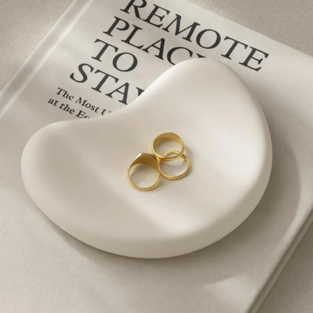 Concrete bean trinket tray - handmade jewellery dish in matte white