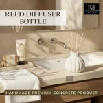White concrete reed diffuser adding fragrance and elegance to a modern bathroom countertop